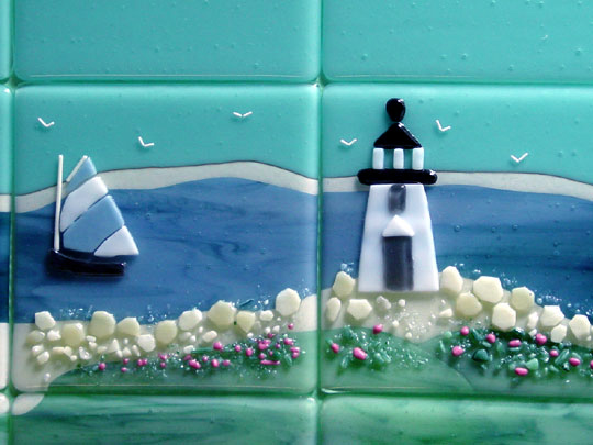 Beach Themed Fused Glass Tiles (Nantucket) | Designer Glass Mosaics