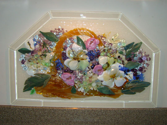 Fused Glass Kitchen Backsplash (Basket of Flowers 