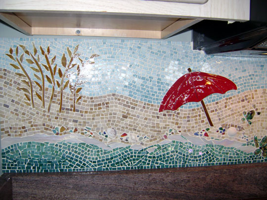 Mosaic Kitchen Backsplash "Beach Scene" | Designer Glass Mosaics