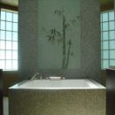 Fused Bamboo Glass Tile Mural in Master Bath Spa