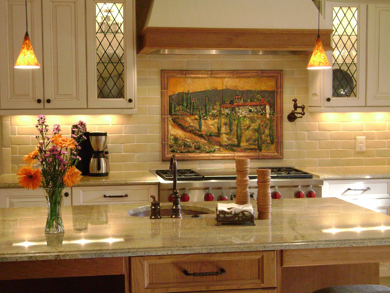 Fused Glass Kitchen Backsplash in Tuscany Theme | Designer Glass Mosaics