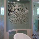 Dogwood Branch Glass Tile Mural on Barrel Wall