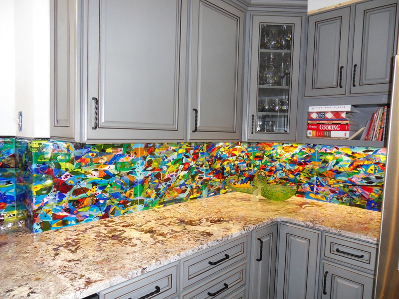 Colorful Abstract Kitchen Backsplash | Designer Glass Mosaics