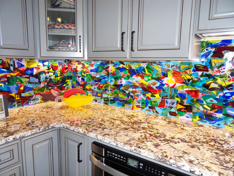 colourful countertop mosaic tile for artistic modern kitchen
