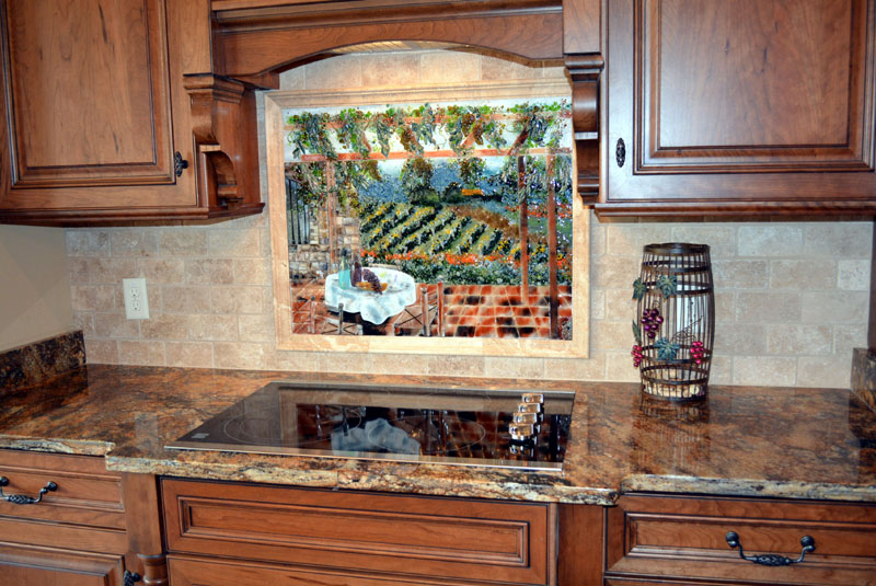 Italian Vineyard Theme Fused Glass Kitchen Backsplash ...