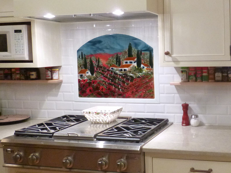 Fusion Glass Backsplash Behind Range