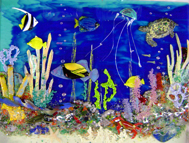 Hawaiian Underwater Scene for Kitchen Backsplash | Designer Glass Mosaics