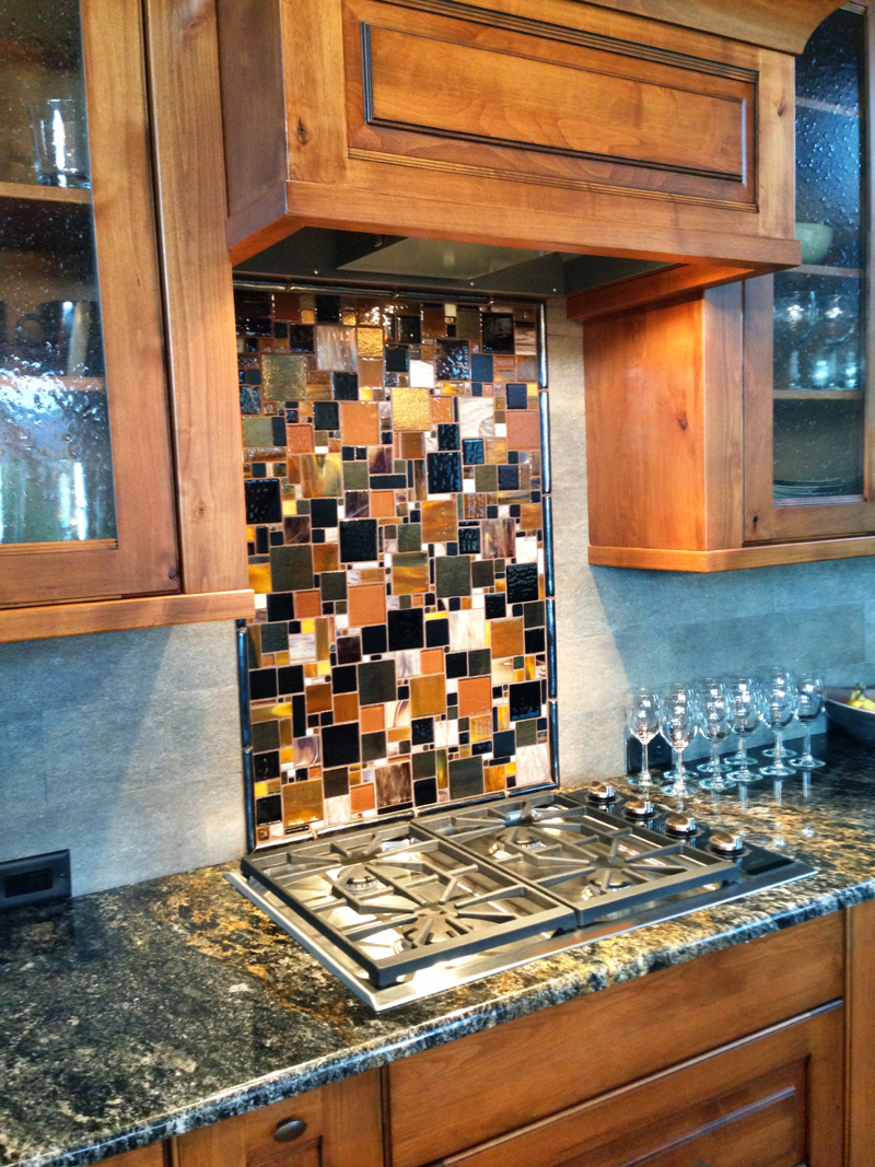 Fused Glass Mosaic Patchwork Kitchen Backsplash | Designer Glass Mosaics