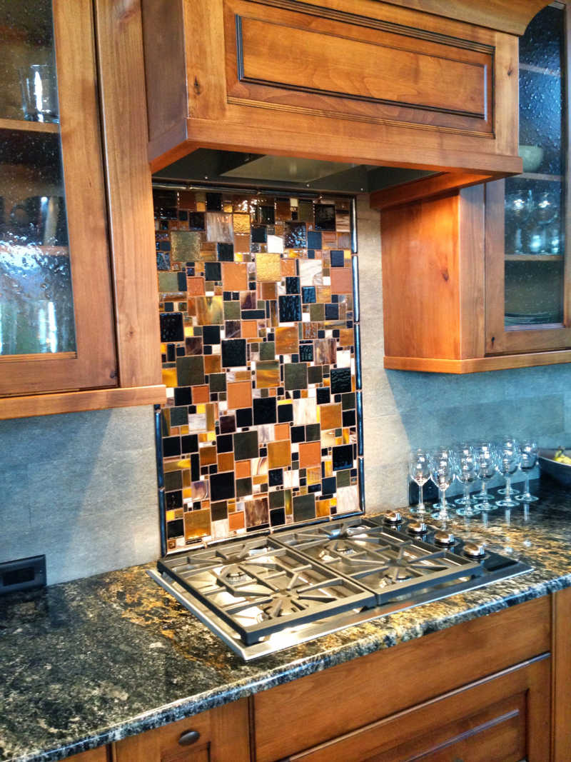 Fused Glass Mosaic Patchwork Kitchen Backsplash|Designer Glass Mosaics