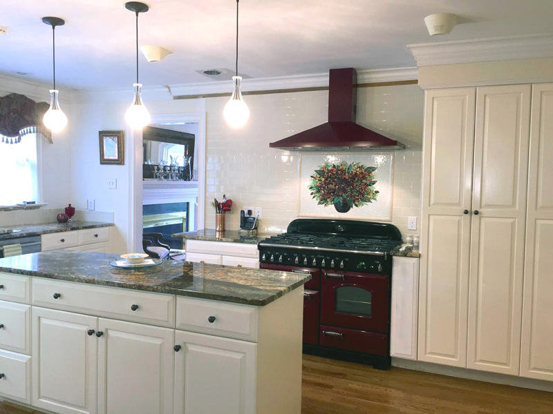 Red Hydrangea Backsplash | Designer Glass Mosaics