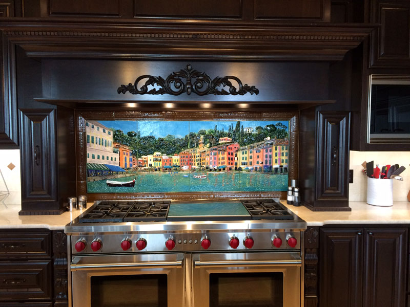 Portofino, Italy Mural in Glass | Designer Glass Mosaics