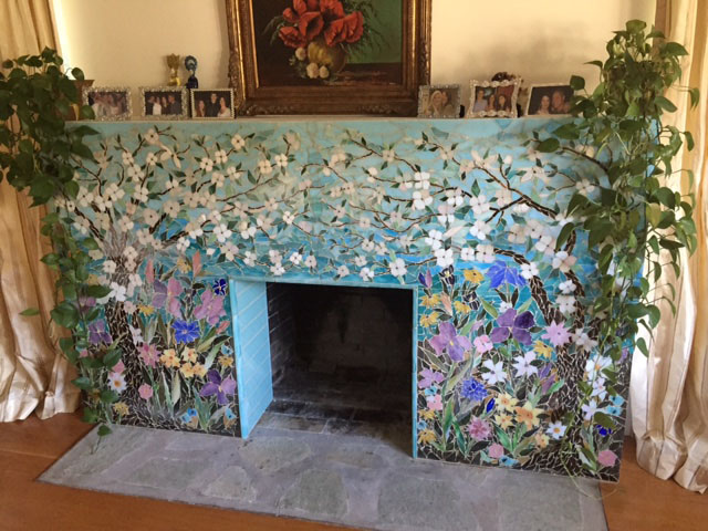 Mosaic Fireplace Surround Dogwood Motif Designer Glass Mosaics