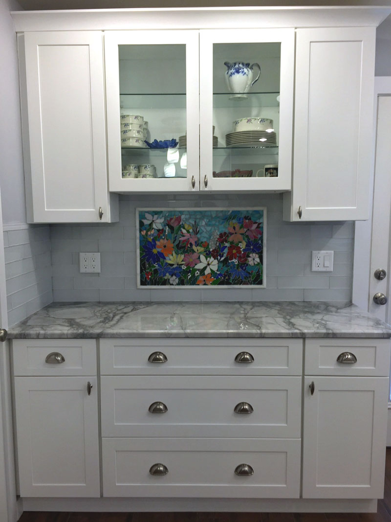 Floral Mosaic Kitchen Backsplash | Designer Glass Mosaics