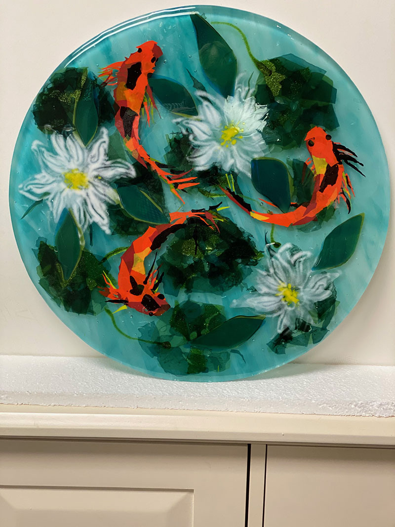 Koi Table Top in Fused Glass | Designer Glass Mosaics