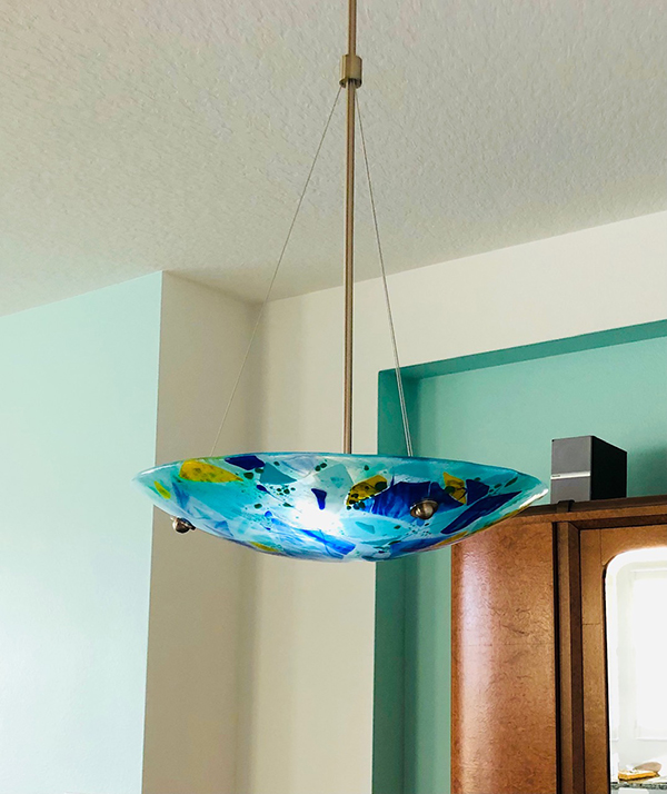 Aqua blue glass pendant on sale light